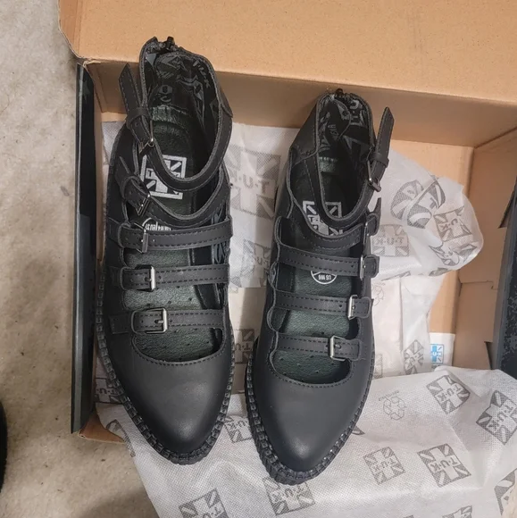 Black TUKskin™ Multi-Strap Pointed Mary Jane Creeper - Picture 2 of 5